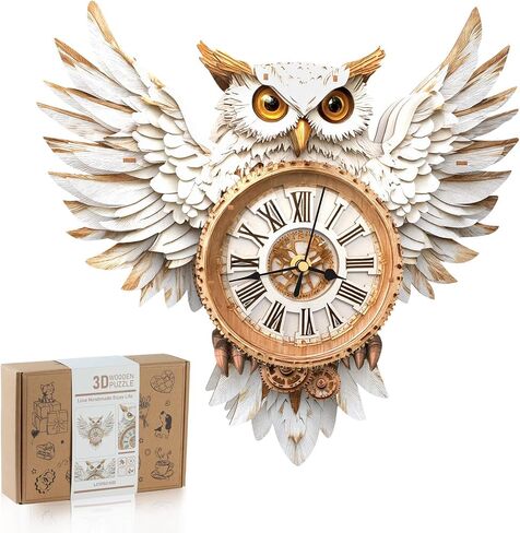 الألغاز الخشبية ثلاثية الأبعاد للبالغين ، مجموعة Clock Clock Snowy Owl Diy مع البندول - فكرة هدية إبداعية ، مبتدئ 31 قطعة ثلاثية الأبعاد للمراهقين والكبار ديكور المنزل in Kuwait