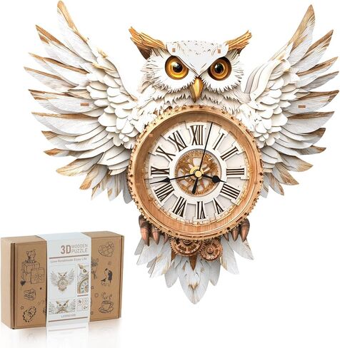 الألغاز الخشبية ثلاثية الأبعاد للبالغين ، مجموعة Clock Clock Snowy Owl Diy مع البندول - فكرة هدية إبداعية ، مبتدئ 31 قطعة ثلاثية الأبعاد للمراهقين والكبار ديكور المنزل in Kuwait