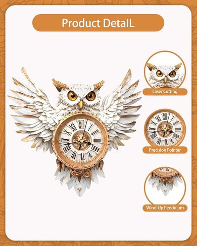 الألغاز الخشبية ثلاثية الأبعاد للبالغين ، مجموعة Clock Clock Snowy Owl Diy مع البندول - فكرة هدية إبداعية ، مبتدئ 31 قطعة ثلاثية الأبعاد للمراهقين والكبار ديكور المنزل in Kuwait