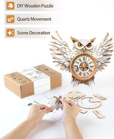 الألغاز الخشبية ثلاثية الأبعاد للبالغين ، مجموعة Clock Clock Snowy Owl Diy مع البندول - فكرة هدية إبداعية ، مبتدئ 31 قطعة ثلاثية الأبعاد للمراهقين والكبار ديكور المنزل in Kuwait