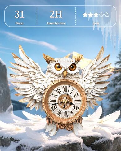 الألغاز الخشبية ثلاثية الأبعاد للبالغين ، مجموعة Clock Clock Snowy Owl Diy مع البندول - فكرة هدية إبداعية ، مبتدئ 31 قطعة ثلاثية الأبعاد للمراهقين والكبار ديكور المنزل in Kuwait