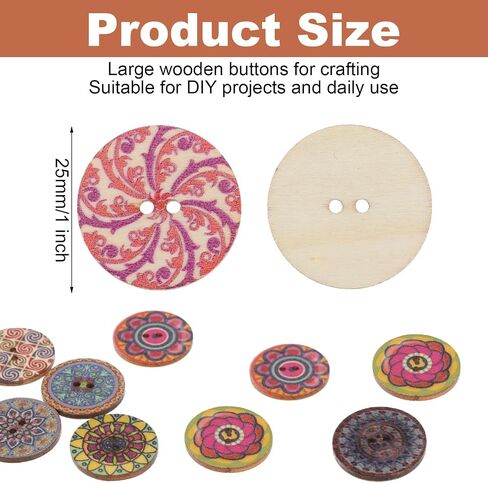 100 Pcs Wood Button for Sewing, Buttons Decorative for Clothes 1 Inch Vintage Assorted Wooden Large Buttons with 2 Holes Colorful Wooden Button for DIY Crafts (25mm) in Saudi Arabia