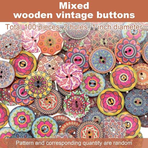 100 Pcs Wood Button for Sewing, Buttons Decorative for Clothes 1 Inch Vintage Assorted Wooden Large Buttons with 2 Holes Colorful Wooden Button for DIY Crafts (25mm) in Saudi Arabia