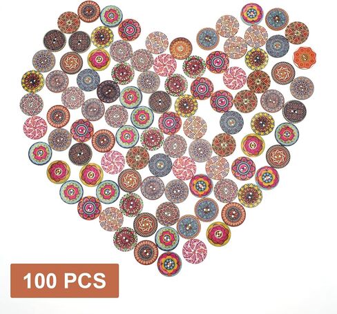 100 Pcs Wood Button for Sewing, Buttons Decorative for Clothes 1 Inch Vintage Assorted Wooden Large Buttons with 2 Holes Colorful Wooden Button for DIY Crafts (25mm) in Saudi Arabia