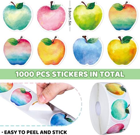 Whaline 1000pcs العودة إلى ملصقات المدرسة التفاح شكل ملصقات صائق لفة 1.5 بوصة ملصق ملصق للاصق ذاتيا لدعوة البطاقة الدعوة ديكور الهدية in Saudi Arabia