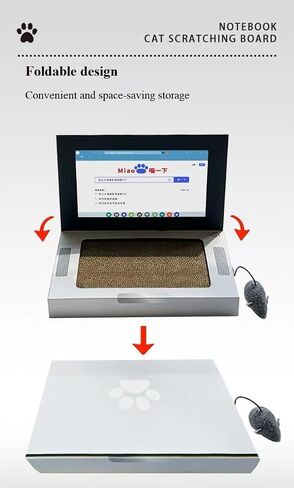 Cardboard Cat Scratcher,Laptop Scratcher Cat Toy with Interactive Mouse Cat Teaser,Laptop Cat Toy,Foldable Corrugated Cardboard Cat Scratching Board in Saudi Arabia