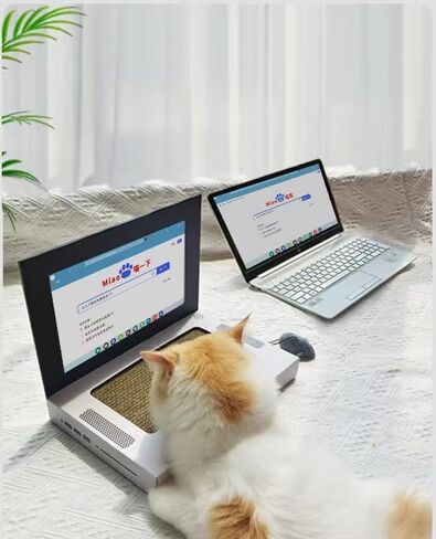 Cardboard Cat Scratcher,Laptop Scratcher Cat Toy with Interactive Mouse Cat Teaser,Laptop Cat Toy,Foldable Corrugated Cardboard Cat Scratching Board in Saudi Arabia
