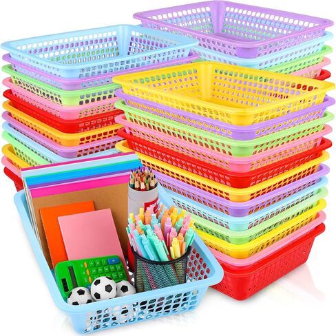 Aodaer 36 Pack Classroom Storage Baskets Bins Back to School Supplies Plastic Desktop Storage Tray 13.5 x 10 x 3 Inch Stackable Organizer Baskets Colorful Organizer Trays for Classroom Office Decor in Kuwait