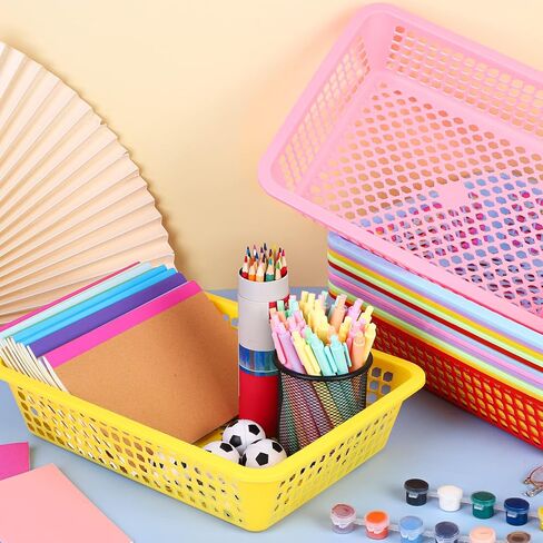 Aodaer 36 Pack Classroom Storage Baskets Bins Back to School Supplies Plastic Desktop Storage Tray 13.5 x 10 x 3 Inch Stackable Organizer Baskets Colorful Organizer Trays for Classroom Office Decor in Kuwait