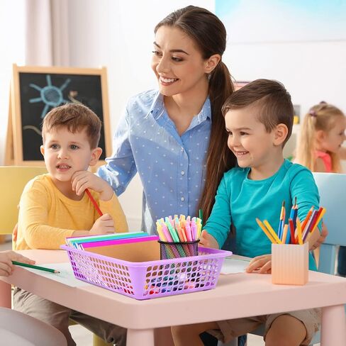 Aodaer 36 Pack Classroom Storage Baskets Bins Back to School Supplies Plastic Desktop Storage Tray 13.5 x 10 x 3 Inch Stackable Organizer Baskets Colorful Organizer Trays for Classroom Office Decor in Kuwait