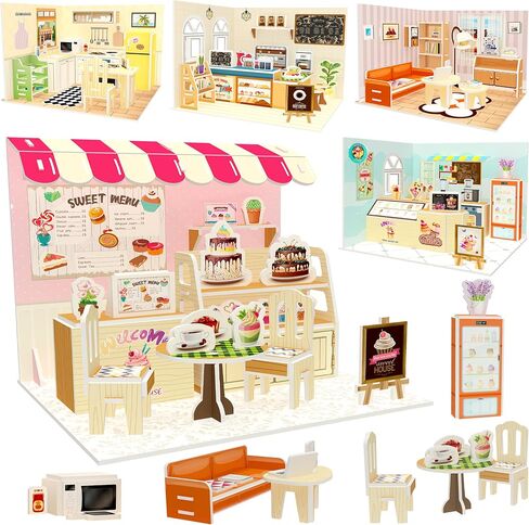 5 مجموعة DIY Miniature Cafe House Kit للبالغين لبناء ، مجموعة صغيرة من المنزل مع الأثاث ، الهالوين/ديكورات عيد الميلاد/الهدايا (متجر دمية) in Saudi Arabia
