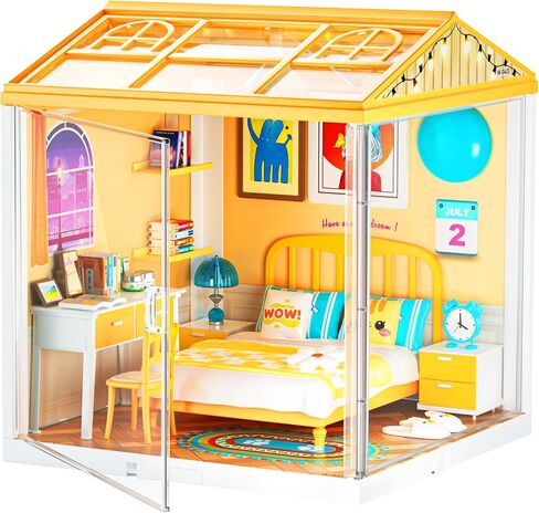 مجموعة أكبر من DIY Miniature House Kit ، مجموعة دمية مصغرة مع سقف و 2 أبواب للبالغين للبناء ، مجموعة Mini House Building Kit مع LED ، Halloween/Christmas Decorations/Gifts للمراهقين (مطبخ الوجبات السعيدة) in Kuwait