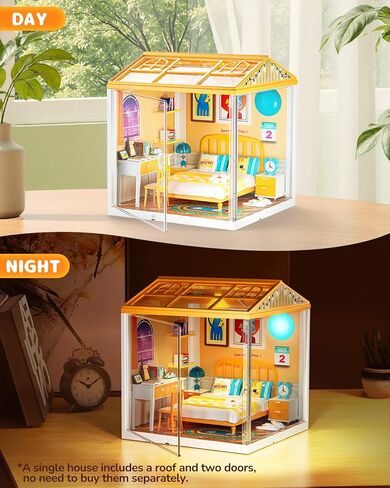 مجموعة أكبر من DIY Miniature House Kit ، مجموعة دمية مصغرة مع سقف و 2 أبواب للبالغين للبناء ، مجموعة Mini House Building Kit مع LED ، Halloween/Christmas Decorations/Gifts للمراهقين (مطبخ الوجبات السعيدة) in Kuwait