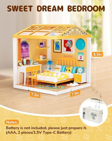 مجموعة أكبر من DIY Miniature House Kit ، مجموعة دمية مصغرة مع سقف و 2 أبواب للبالغين للبناء ، مجموعة Mini House Building Kit مع LED ، Halloween/Christmas Decorations/Gifts للمراهقين (مطبخ الوجبات السعيدة) in Kuwait