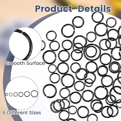 Bewudy 970pcs حلقات القفز السوداء المفتوحة ، O Ring Connectors خاتم القفز لخواتم صنع المجوهرات لقلادة أقراط سوار (4/5/6/7/8/10 ملم) in Saudi Arabia