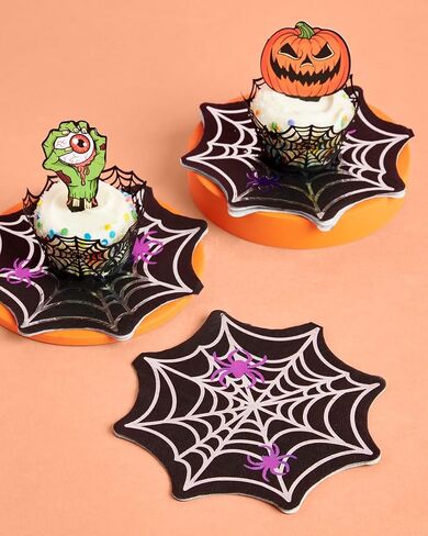xo, Fetti Halloween Cupcake Toppers - 24 pcs | Spiderweb Wrappers, Ghost Party Decorations, Pumpkin, Skull, Jack-o-Lantern, Blood in Saudi Arabia
