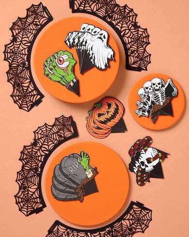 xo, Fetti Halloween Cupcake Toppers - 24 pcs | Spiderweb Wrappers, Ghost Party Decorations, Pumpkin, Skull, Jack-o-Lantern, Blood in Saudi Arabia