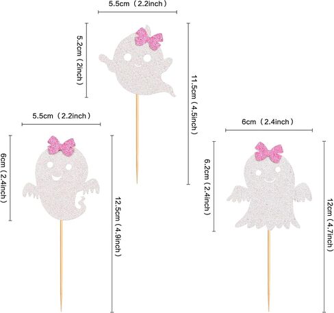 24pcs Ghost Cupcake Toppers - Halloween Pink & White ، استحمام الطفل ، الأشباح والجنس. in Kuwait