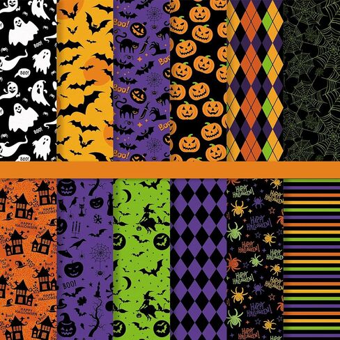 Whaline 24 Sheets Halloween Pattern Paper Pumpkin Ghost Bat Scrapbook Specialty Paper Double Sided for DIY Crafts Card Making Photo Album Journal Decor, 6 x 6 Inch in Saudi Arabia