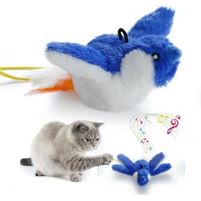 Flapping Bird Cat Toy, Interactive Catnip Kitten Toy with Lifelike Chirping, Rechargeable & Touch Activated for Bored Indoor Adult Cats of All Breeds, Green in Saudi Arabia