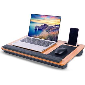 Laptop Tray – Home Office Lap Desk with Built-in Mouse Pad, Wrist Rest & Phone Holder, Portable Laptop Stand with Cushion, Tablet Slot & Carry Handle, Ideal for Bed & Workspaces (Black) in Saudi Arabia