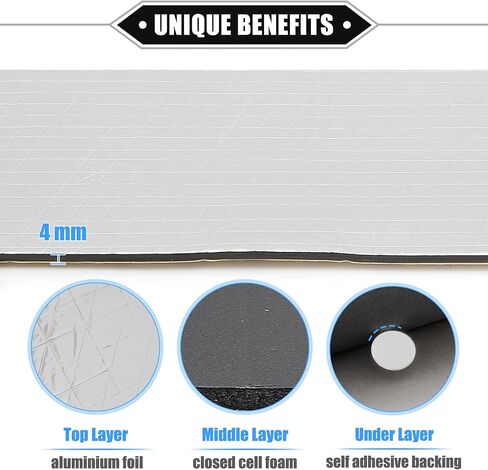 39 Pcs Sound Deadening Mat, 157mil 4mm 55sqft Heat Insulation Pad Universal for Car Door Floor Damping Self Adhesive Foam with Foil Tape and Tool in Saudi Arabia