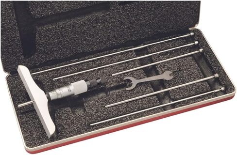 مقياس عمق ميكرومتر من ستاريت مع سقاطة وأداة سرعة غير دوارة في العلبة - كشتبان بسقاطة، نطاق 0-3 بوصة، تخرج 0.001 بوصة، قاعدة 2-1/2 بوصة، 3 قضبان - 449AZ-3R in Kuwait