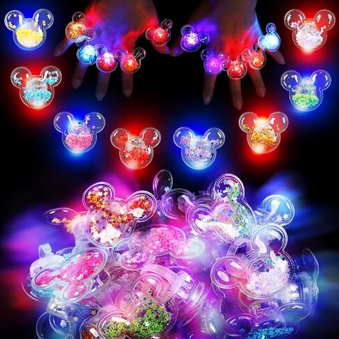 Mouse Party Favors 24 Pcs Glitter Mouse Ear LED Light Up Rings Glowing Finger Rings Toys for Birthday Party Supplies Classroom Prizes Pinata Goodie Bag Stuffers Gifts in Saudi Arabia