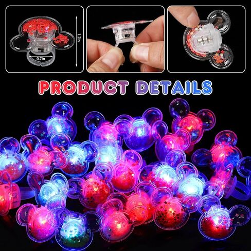 Mouse Party Favors 24 Pcs Glitter Mouse Ear LED Light Up Rings Glowing Finger Rings Toys for Birthday Party Supplies Classroom Prizes Pinata Goodie Bag Stuffers Gifts in Saudi Arabia