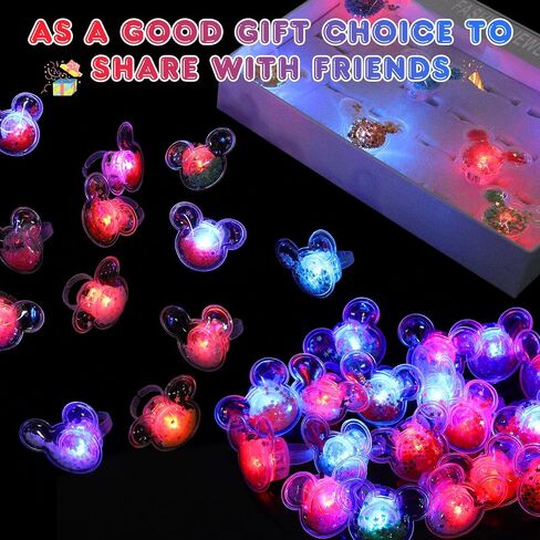 Mouse Party Favors 24 Pcs Glitter Mouse Ear LED Light Up Rings Glowing Finger Rings Toys for Birthday Party Supplies Classroom Prizes Pinata Goodie Bag Stuffers Gifts in Saudi Arabia