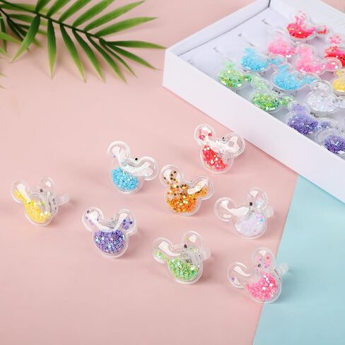 Mouse Party Favors 24 Pcs Glitter Mouse Ear LED Light Up Rings Glowing Finger Rings Toys for Birthday Party Supplies Classroom Prizes Pinata Goodie Bag Stuffers Gifts in Saudi Arabia