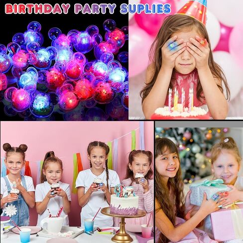 Mouse Party Favors 24 Pcs Glitter Mouse Ear LED Light Up Rings Glowing Finger Rings Toys for Birthday Party Supplies Classroom Prizes Pinata Goodie Bag Stuffers Gifts in Saudi Arabia