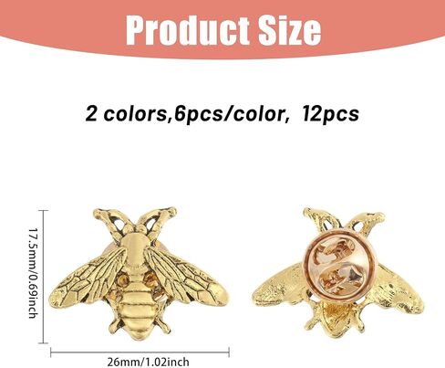 chgcraft 12pcs 2 ألوان النحل سبيكة الصدر دبابيس نحلة بروش دبابيس لزخارف الظهر إكسسوارات الذكرى الذكرى الظهر ، الفضة والذهبية ، 0.8x1.1x0.1inch in Saudi Arabia