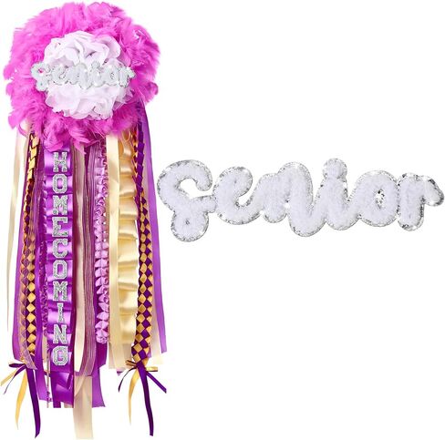 Homecoming Mum Supplies Senior Chenille Self Adhesive Letter Patch Silver Glitter Edge Embroidery Letter for Welcome Back to School Homecoming Week Party Decorations in Saudi Arabia
