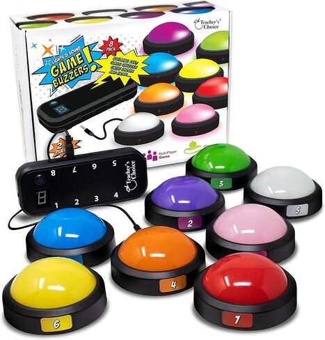 Teacher's Choice Light Up Game Buzzer System, Displays The Winning Player Loud, Unique Sounds for Each Buzzer, Great for Trivia Games, Family Feud, Jeopardy (8 Pack) in Kuwait