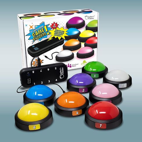 Teacher's Choice Light Up Game Buzzer System, Displays The Winning Player Loud, Unique Sounds for Each Buzzer, Great for Trivia Games, Family Feud, Jeopardy (8 Pack) in Kuwait