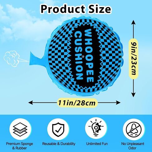 Whoopie Cushion, 9" Woopie Cushion, Self Inflating Whoopee Cushion, Woopy Cushion Fart Bag for Boys and Girls, Goodie Bag Stuffers Makes Gas Sounds, Novelty Prank Gag White Elephant Gifts in Kuwait