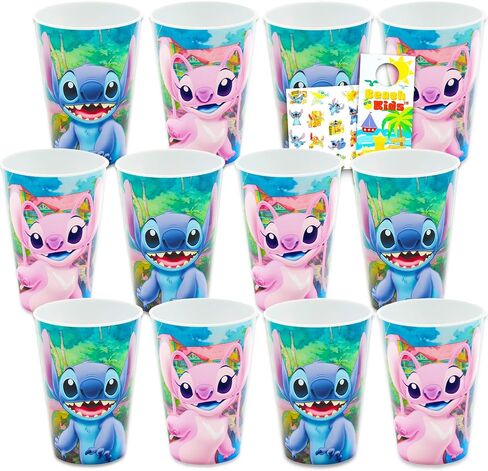 Disney Stitch 15 OZ Tumplers القابلة لإعادة الاستخدام للأطفال يفضلون حزمة 12 قطعة مع 15 أوقية بالإضافة إلى ملصقات ، المزيد | غرزة بالجملة وأكواب المياه الملاك in Saudi Arabia