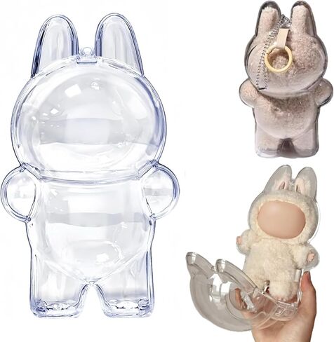 حالة واضحة واضحة لـ Labubu Clear Display Case مع سلسلة المفاتيح (مستبعد الدمية ، 1PCS الدائمة) in Kuwait