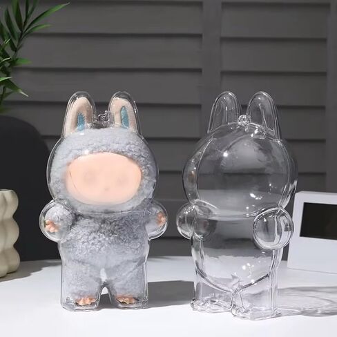 حالة واضحة واضحة لـ Labubu Clear Display Case مع سلسلة المفاتيح (مستبعد الدمية ، 1PCS الدائمة) in Kuwait