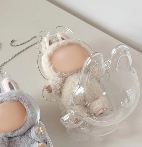 حالة واضحة واضحة لـ Labubu Clear Display Case مع سلسلة المفاتيح (مستبعد الدمية ، 1PCS الدائمة) in Kuwait