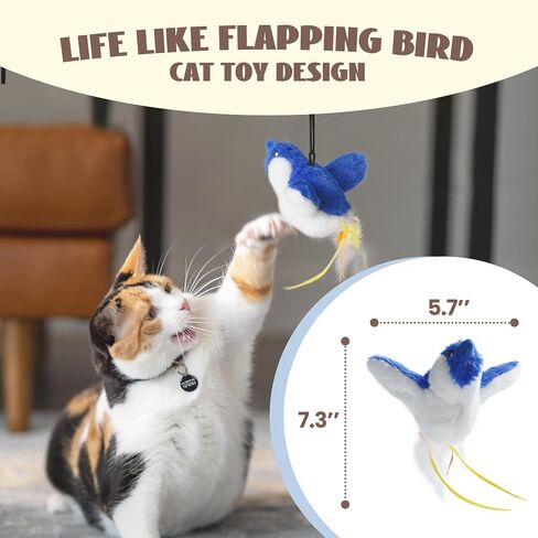 Flapping Bird Cat Toy, Interactive Catnip Kitten Toy with Lifelike Chirping, Rechargeable & Touch Activated for Bored Indoor Adult Cats of All Breeds, Green in Saudi Arabia