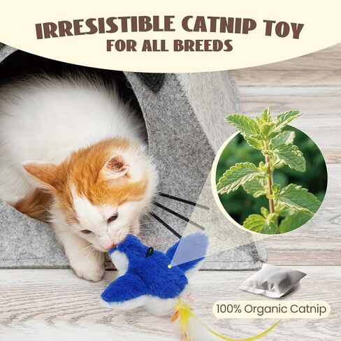 Flapping Bird Cat Toy, Interactive Catnip Kitten Toy with Lifelike Chirping, Rechargeable & Touch Activated for Bored Indoor Adult Cats of All Breeds, Green in Saudi Arabia