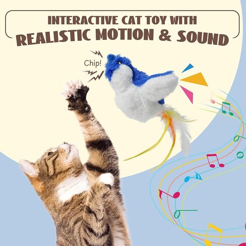 Flapping Bird Cat Toy, Interactive Catnip Kitten Toy with Lifelike Chirping, Rechargeable & Touch Activated for Bored Indoor Adult Cats of All Breeds, Green in Saudi Arabia