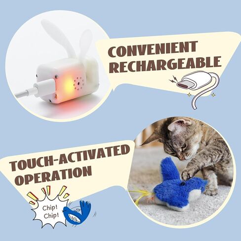 Flapping Bird Cat Toy, Interactive Catnip Kitten Toy with Lifelike Chirping, Rechargeable & Touch Activated for Bored Indoor Adult Cats of All Breeds, Green in Saudi Arabia