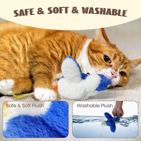 Flapping Bird Cat Toy, Interactive Catnip Kitten Toy with Lifelike Chirping, Rechargeable & Touch Activated for Bored Indoor Adult Cats of All Breeds, Green in Saudi Arabia