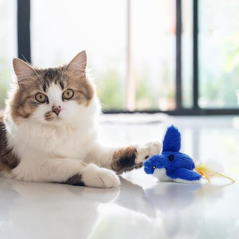 Flapping Bird Cat Toy, Interactive Catnip Kitten Toy with Lifelike Chirping, Rechargeable & Touch Activated for Bored Indoor Adult Cats of All Breeds, Green in Saudi Arabia