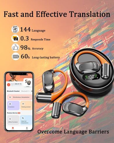 AI Translation Earbuds Real Time, 2025 Upgraded 3-in-1 translator device 144 Languages & Accents, 4 Translation Modes with APP，Fit iOS and Android, Ideal for Travel Business Learning，Gray Black in Saudi Arabia