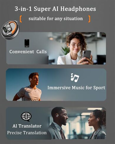 AI Translation Earbuds Real Time, 2025 Upgraded 3-in-1 translator device 144 Languages & Accents, 4 Translation Modes with APP，Fit iOS and Android, Ideal for Travel Business Learning，Gray Black in Saudi Arabia