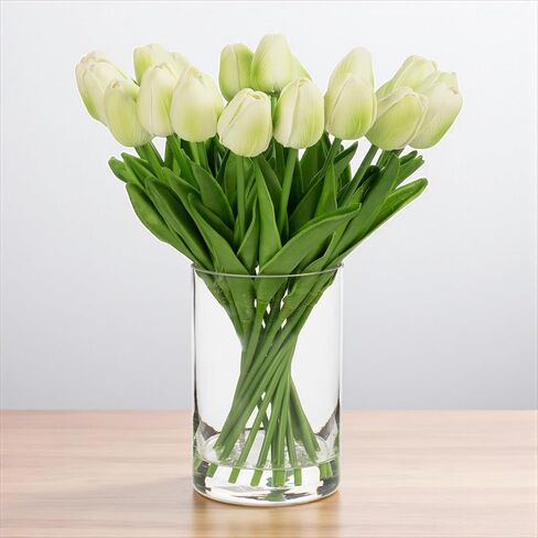 ENOVA FLORAL 20 Pieces Real Touch Artificial Tulips Flowers in Vase, Fake Red Tulips with Vase and Faux Water for Home Wedding Decoration, Dining Table (Red) in Saudi Arabia